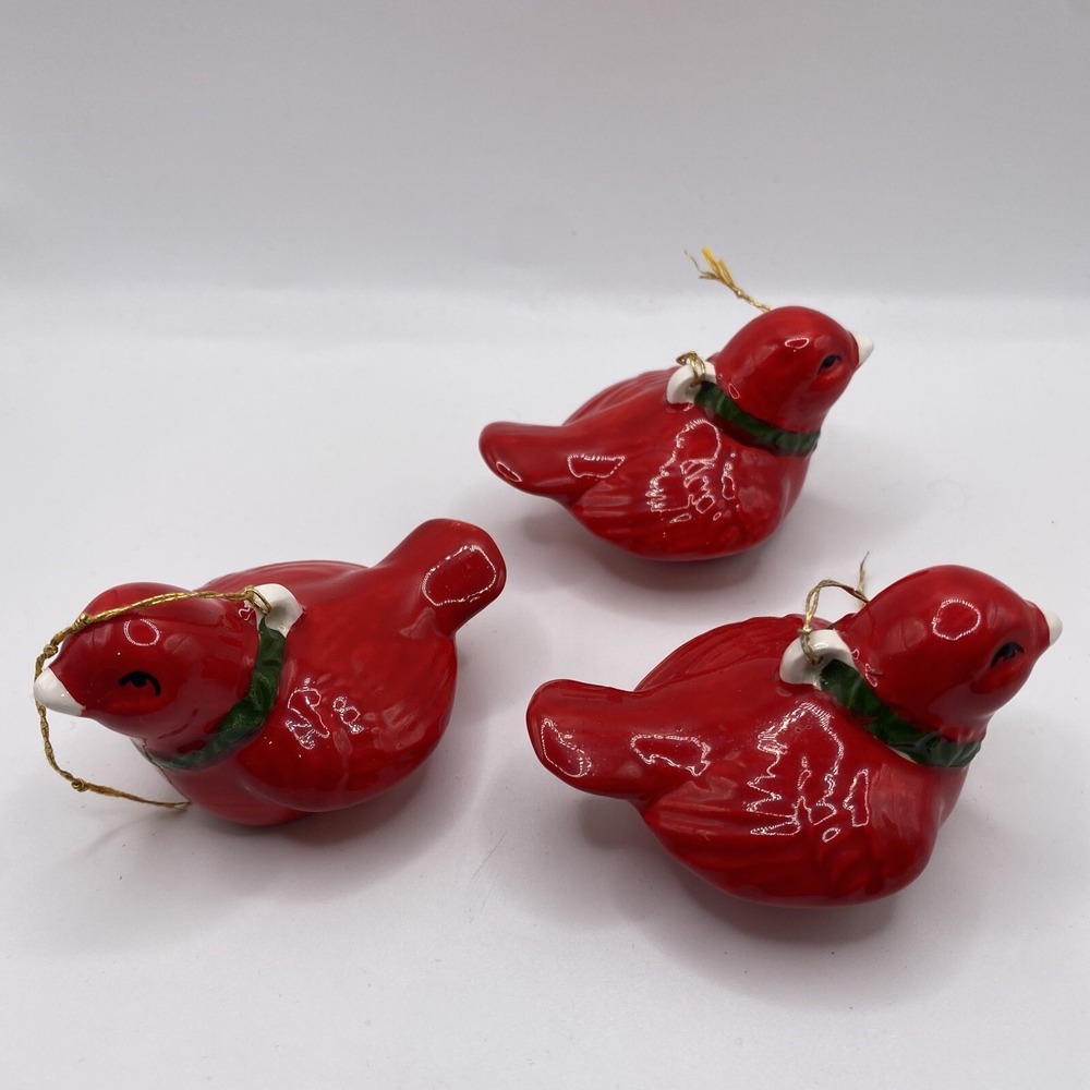 Vintage Parma By AAI  Red Partridge Bird Ornaments  Set Of 3